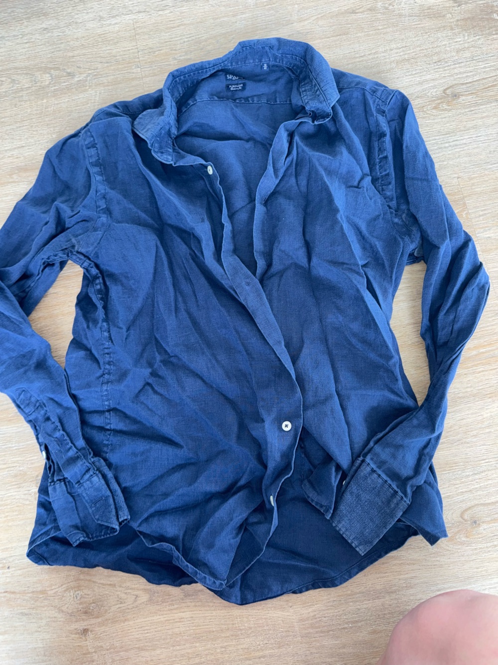Men's Navy Blue linen Button-Up Shirt - Classic Long Sleeve